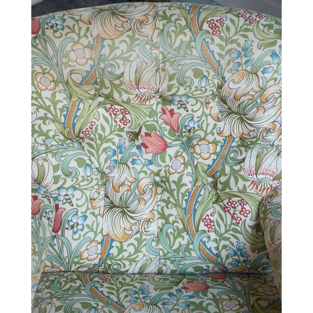 Howard and Sons Open Armchair, William Morris fabric-Antique Seating-KONTRAST