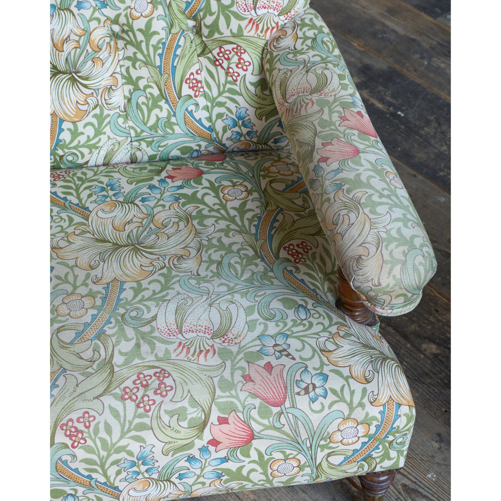 Howard and Sons Open Armchair, William Morris fabric-Antique Seating-KONTRAST