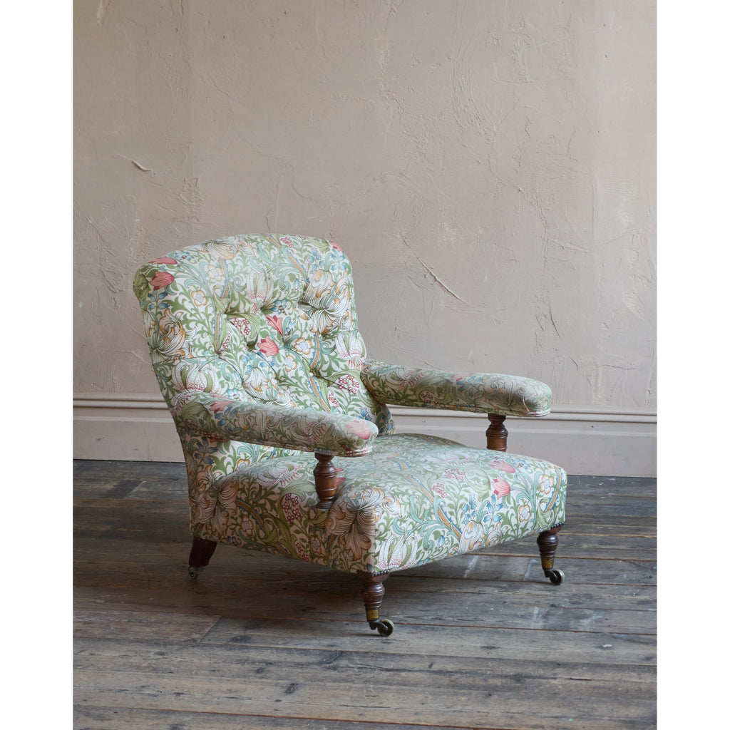 Howard and Sons Open Armchair, William Morris fabric-Antique Seating-KONTRAST