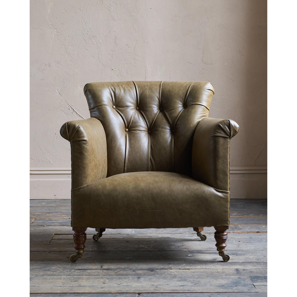 Howard and Sons Woodstock Armchair - green leather-Antique Seating-KONTRAST