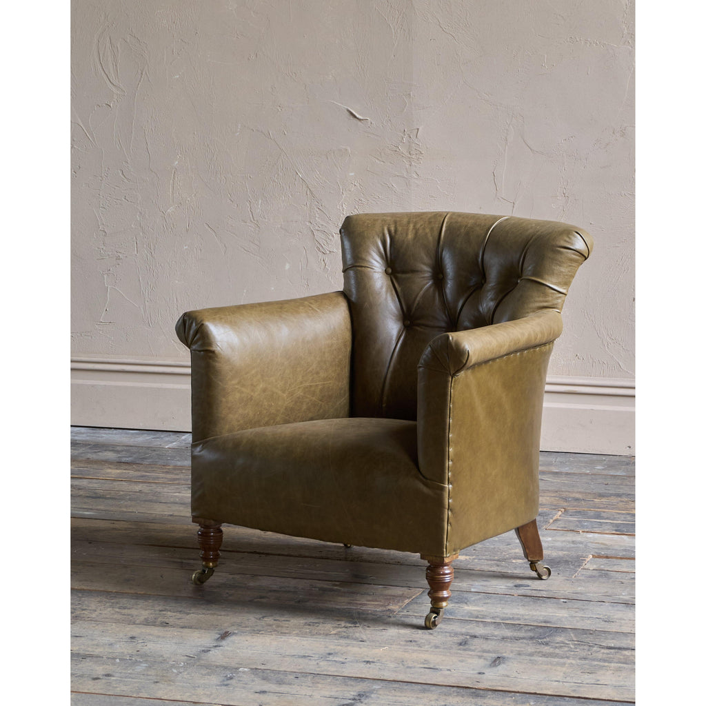 Howard and Sons Woodstock Armchair - green leather-Antique Seating-KONTRAST