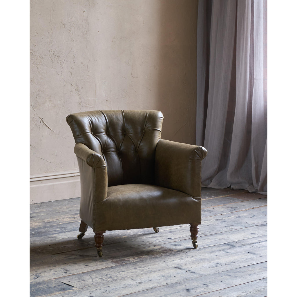 Howard and Sons Woodstock Armchair - green leather-Antique Seating-KONTRAST
