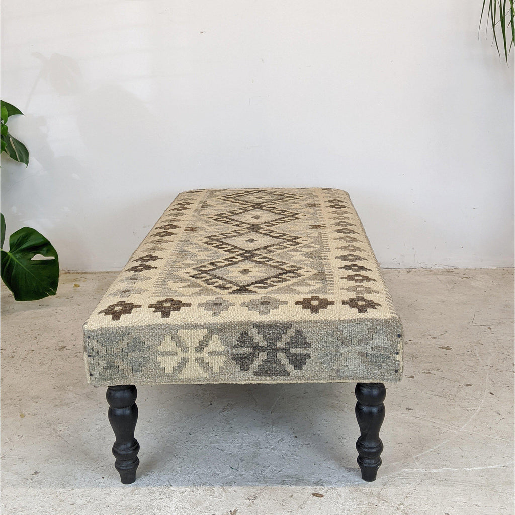 Kilim Footstool no.2 - Handmade Ottoman, Khudrang natural colours-Handmade Ethnic Footstools-KONTRAST
