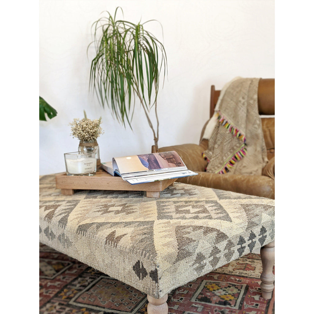 Kilim Footstool no.3 - Handmade Ottoman, Khudrang natural colours-Handmade Ethnic Footstools-KONTRAST