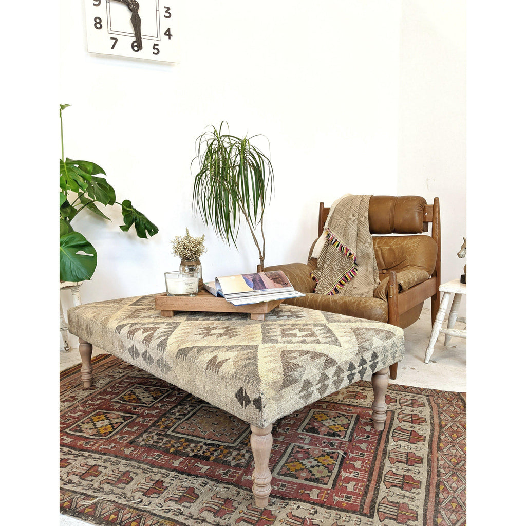 Kilim Footstool no.3 - Handmade Ottoman, Khudrang natural colours-Handmade Ethnic Footstools-KONTRAST