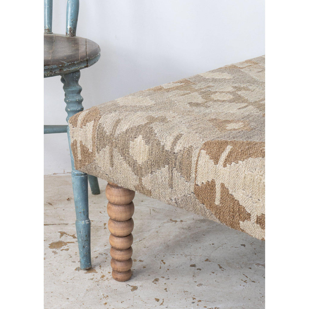 Kilim Footstool no.5 - Handmade Ottoman, Khudrang natural-Handmade Ethnic Footstools-KONTRAST