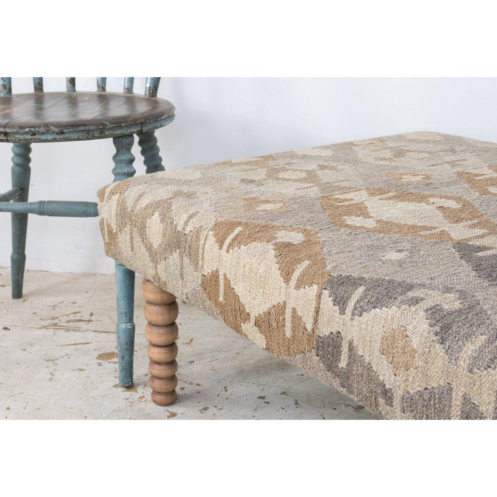 Kilim Footstool no.5 - Handmade Ottoman, Khudrang natural-Handmade Ethnic Footstools-KONTRAST