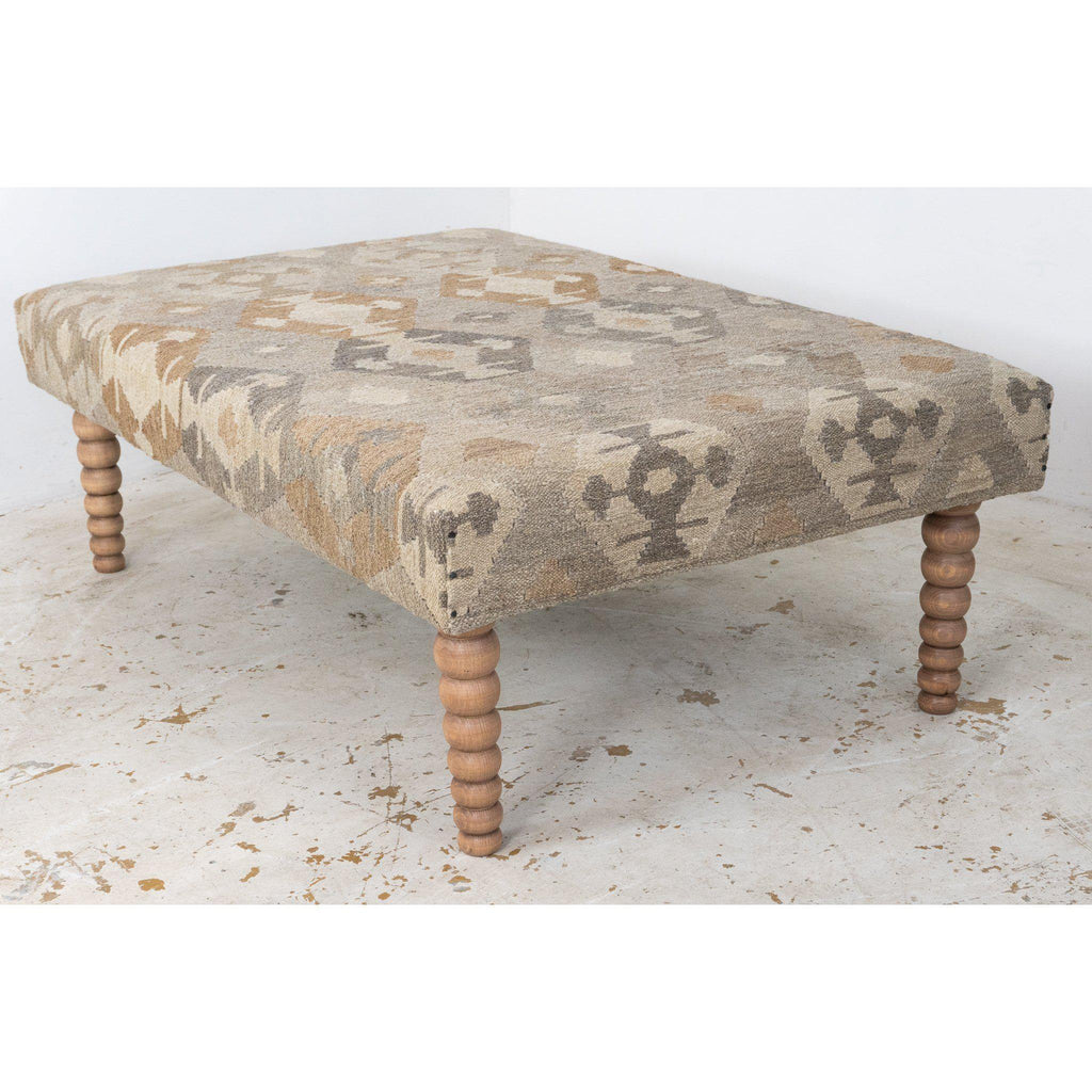 Kilim Footstool no.5 - Handmade Ottoman, Khudrang natural-Handmade Ethnic Footstools-KONTRAST