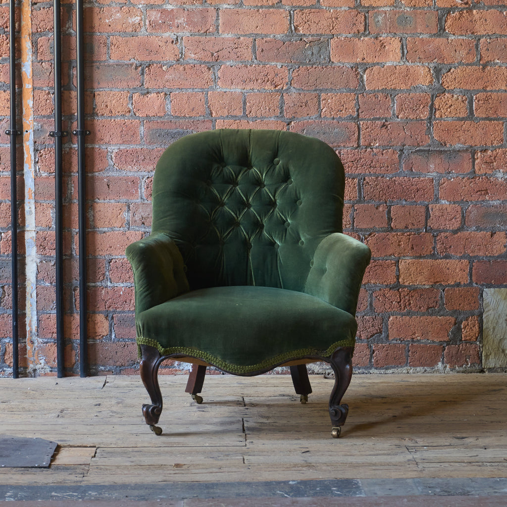 Louis XV Armchair in green velvet-Antique Seating-KONTRAST