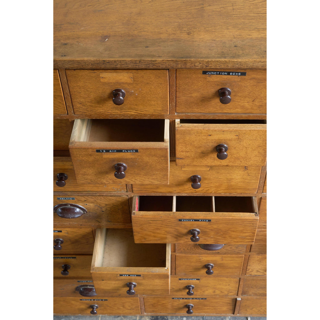 Oak Bank of Drawers-Vintage Storage-KONTRAST