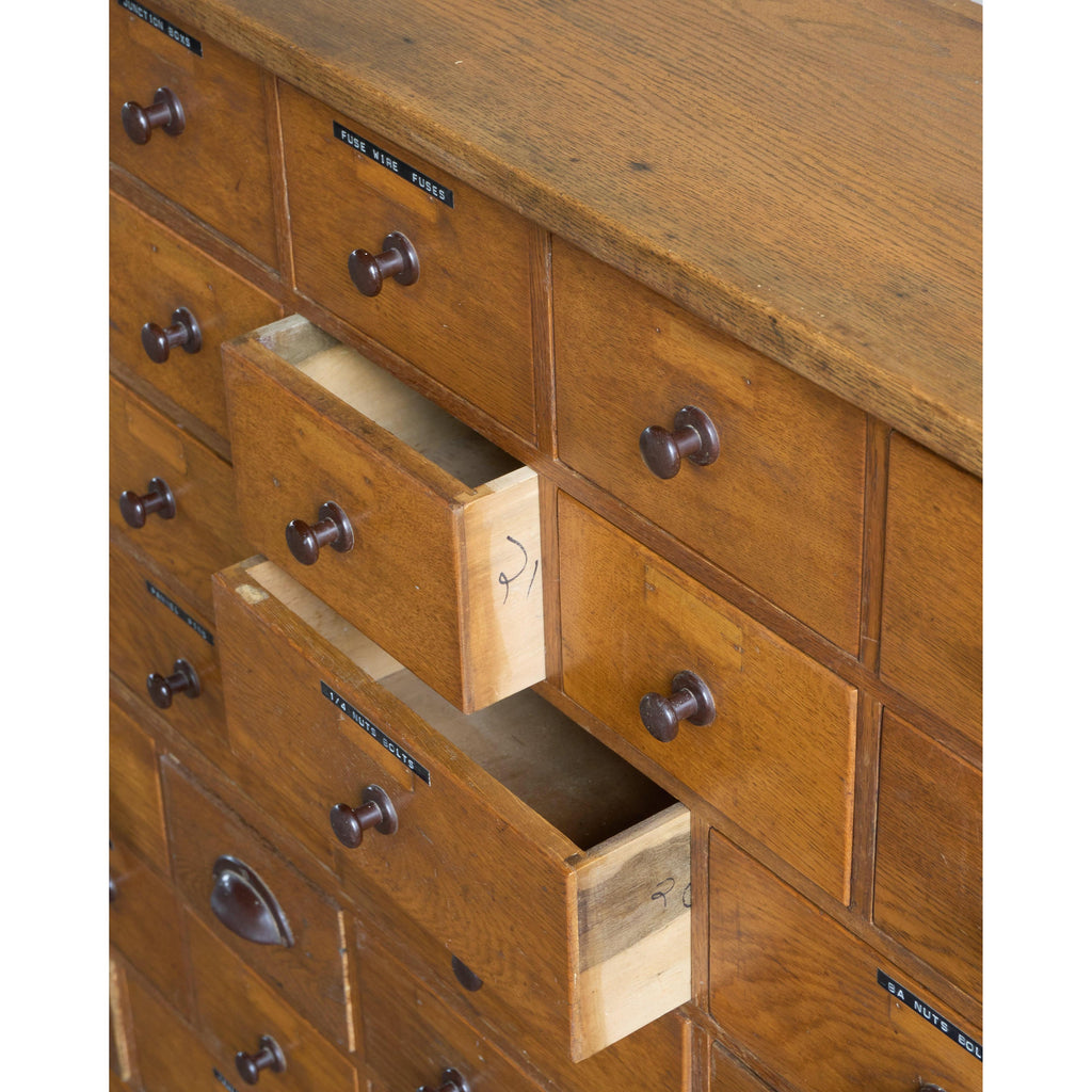 Oak Bank of Drawers-Vintage Storage-KONTRAST