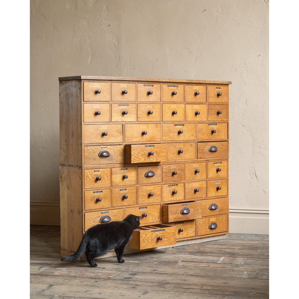 Oak Bank of Drawers-Vintage Storage-KONTRAST