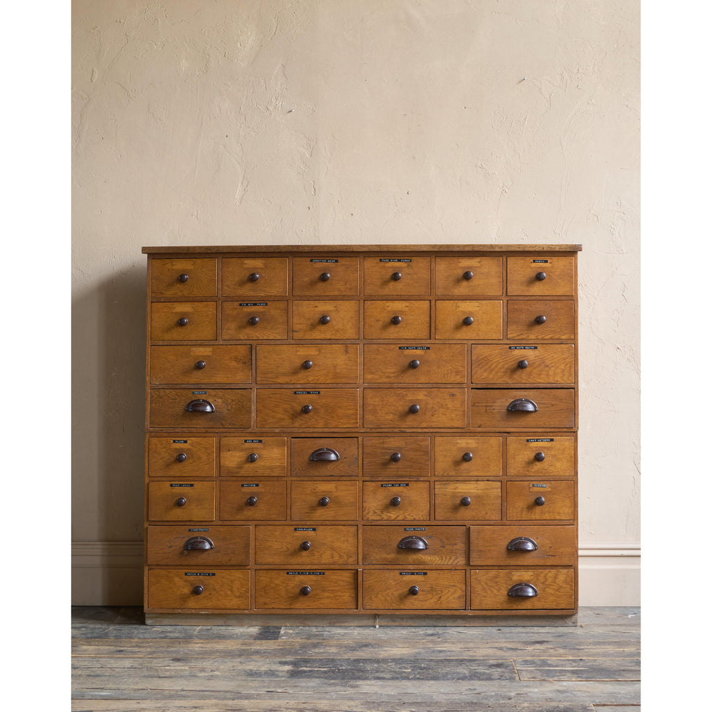 Oak Bank of Drawers-Vintage Storage-KONTRAST