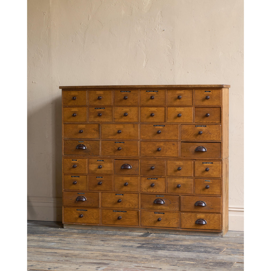 Oak Bank of Drawers-Vintage Storage-KONTRAST