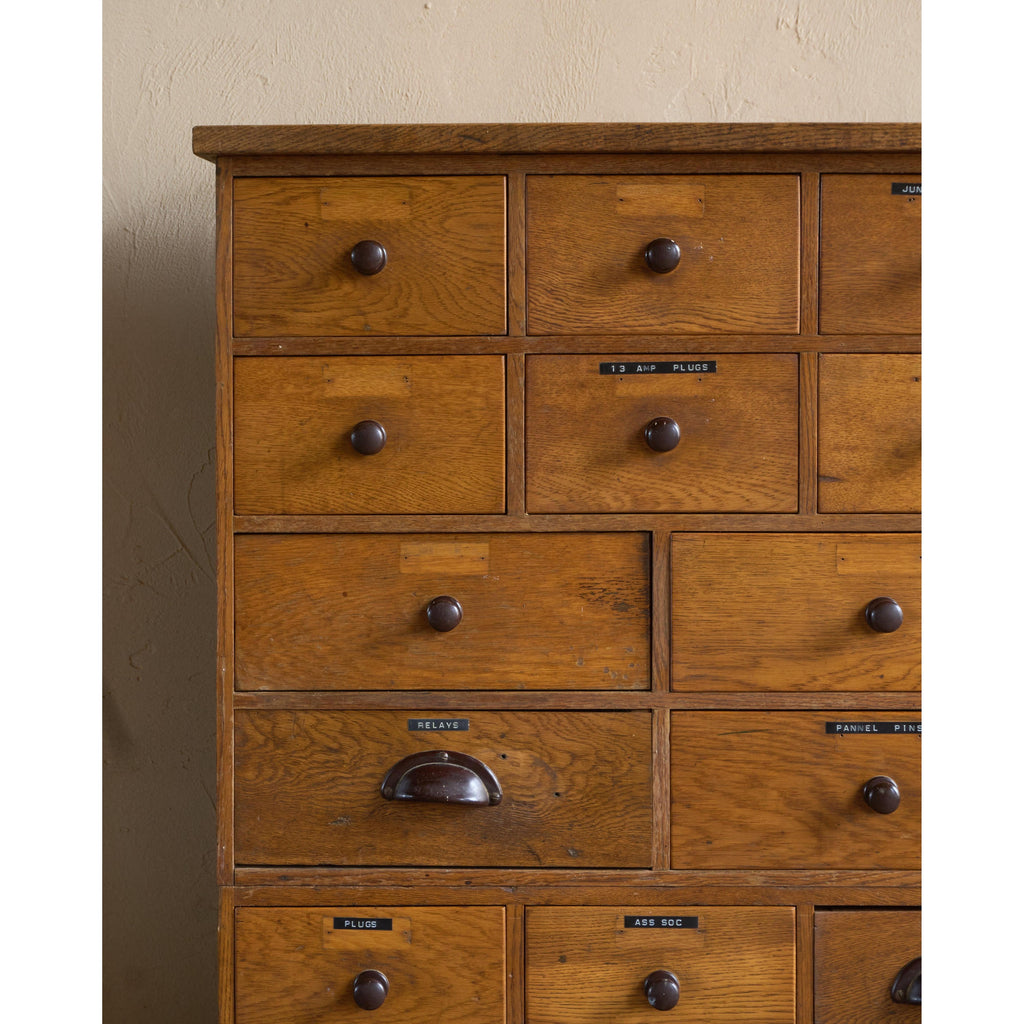 Oak Bank of Drawers-Vintage Storage-KONTRAST