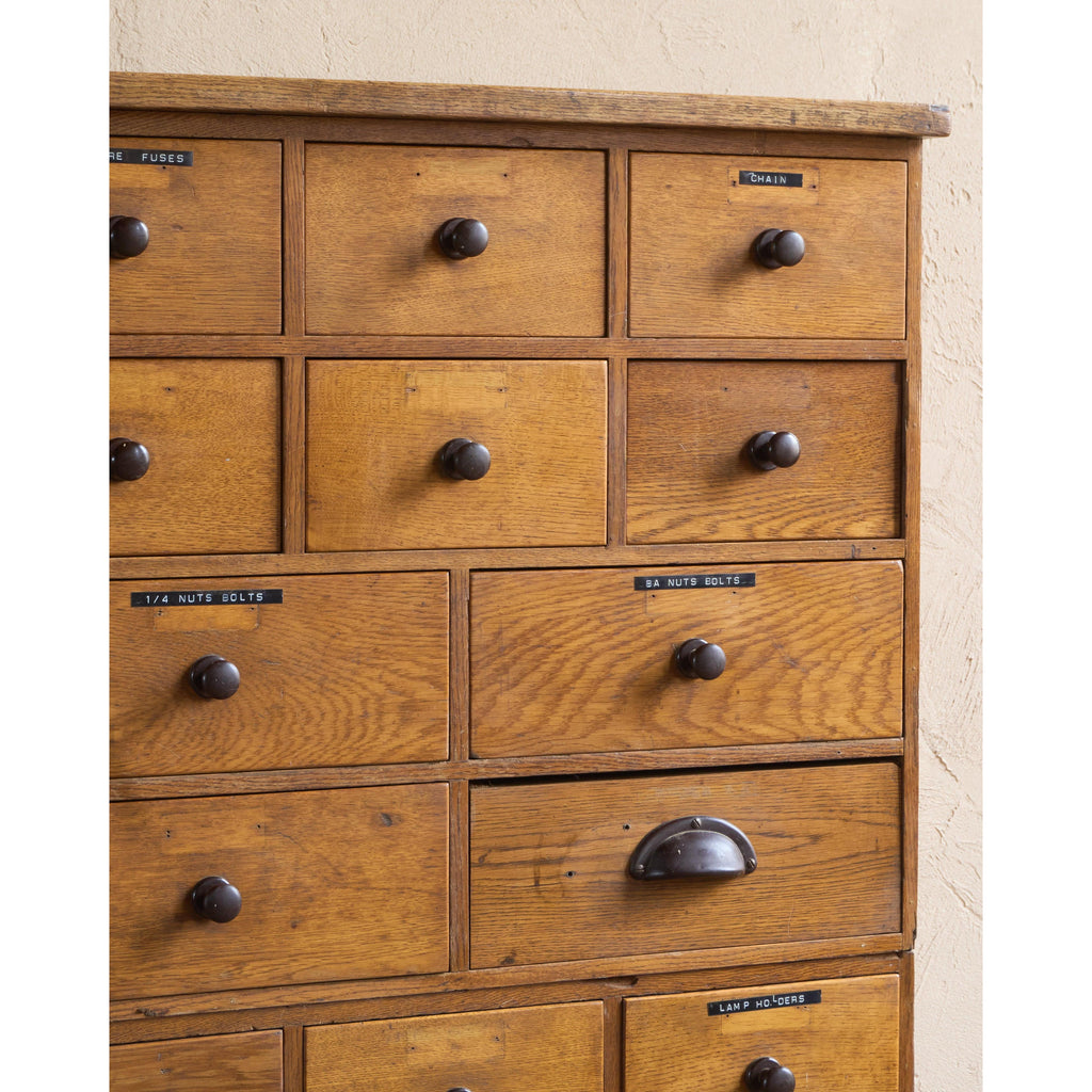 Oak Bank of Drawers-Vintage Storage-KONTRAST