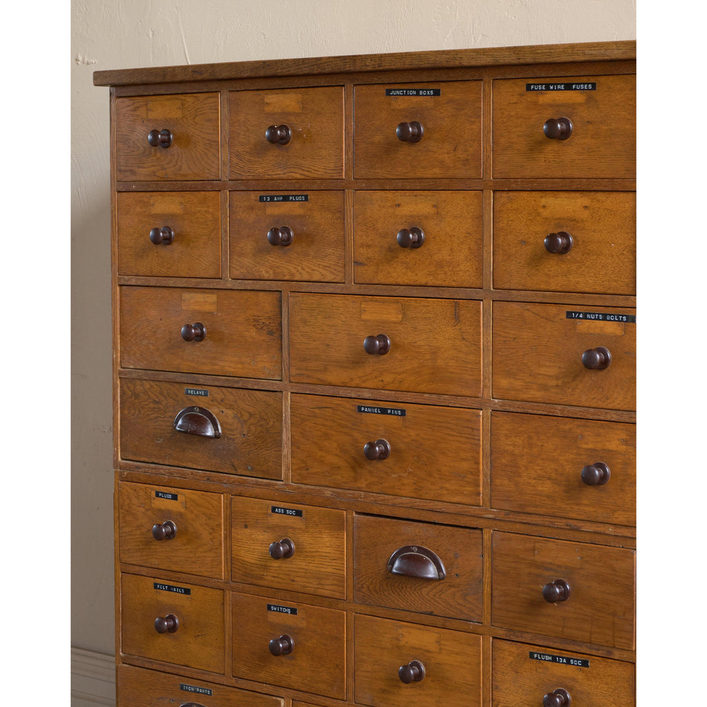 Oak Bank of Drawers-Vintage Storage-KONTRAST