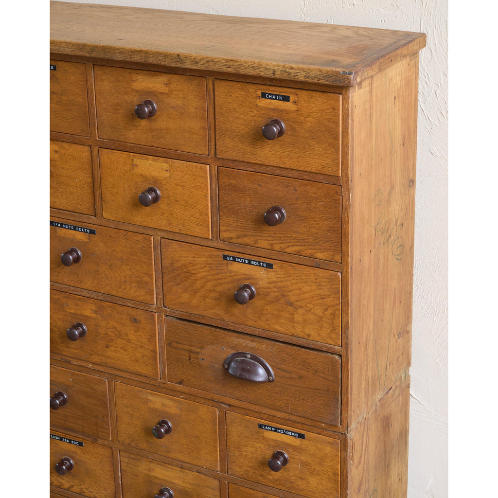 Oak Bank of Drawers-Vintage Storage-KONTRAST