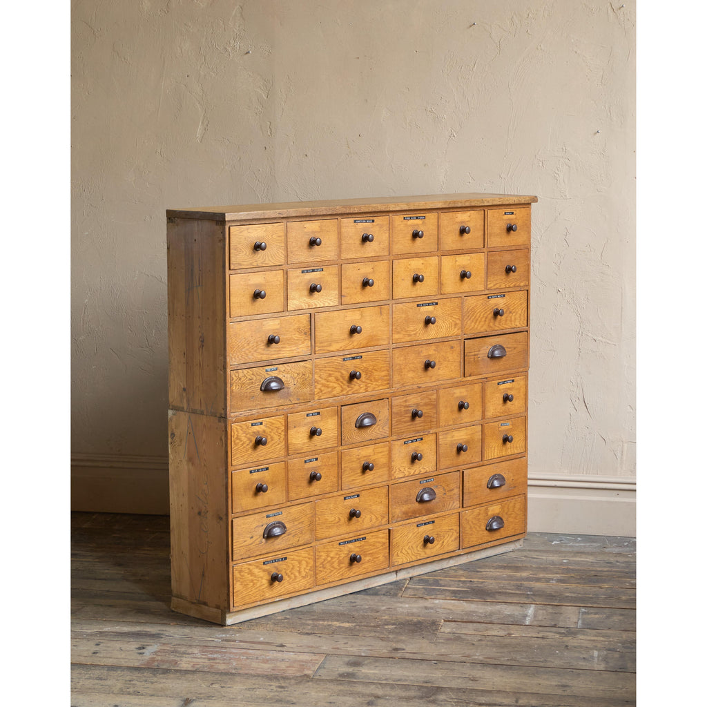 Oak Bank of Drawers-Vintage Storage-KONTRAST