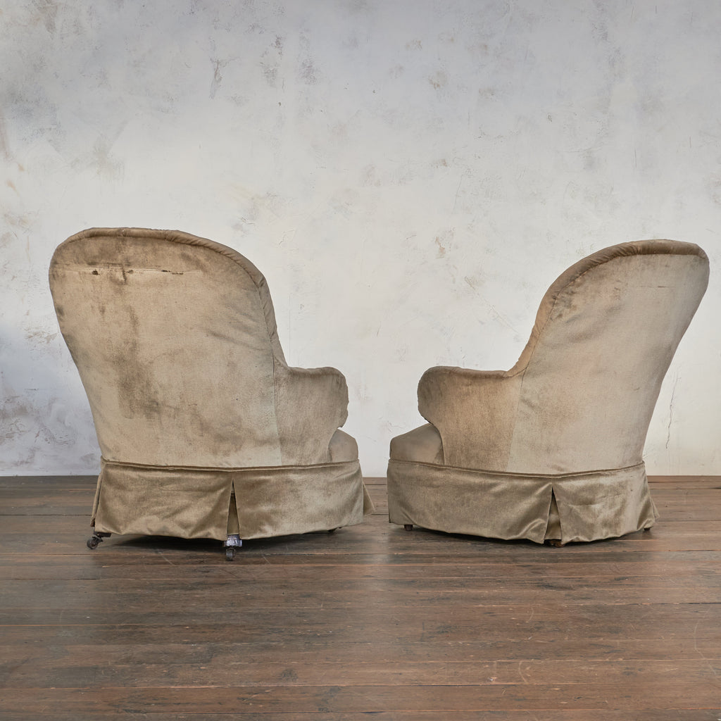 Pair of Antique Bedroom Chairs - taupe velvet-KONTRAST