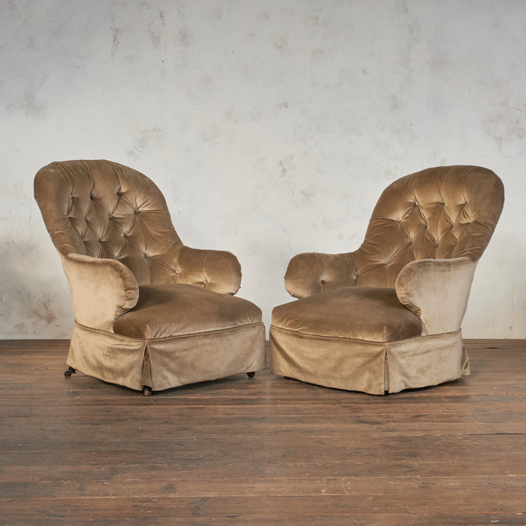 Pair of Antique Bedroom Chairs - taupe velvet-KONTRAST
