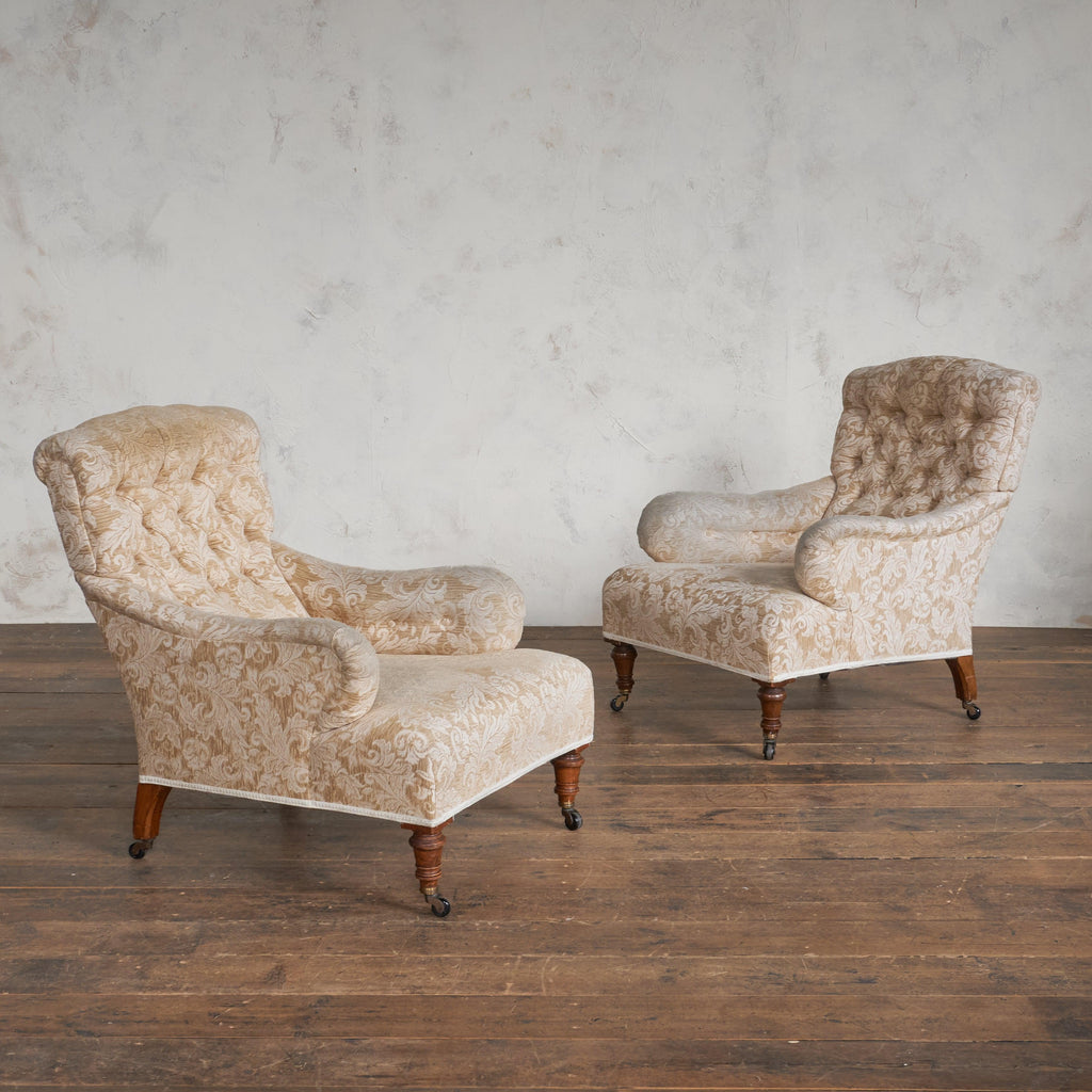 Pair of Howard Style Armchairs by Maple & Co-KONTRAST