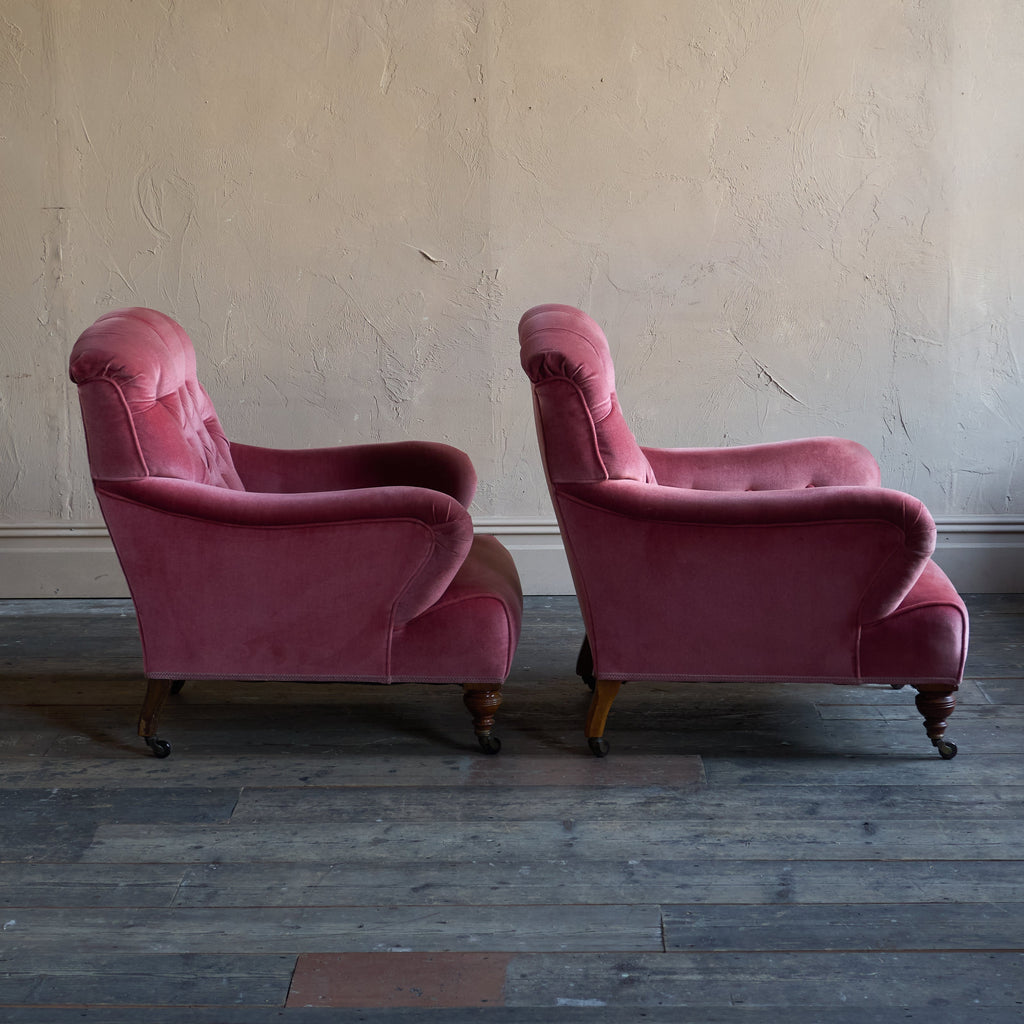 Pair of Howard Style Armchairs - pink velvet-Antique Seating-KONTRAST