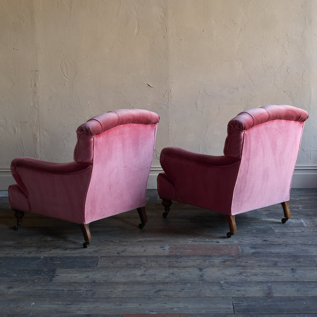 Pair of Howard Style Armchairs - pink velvet-Antique Seating-KONTRAST