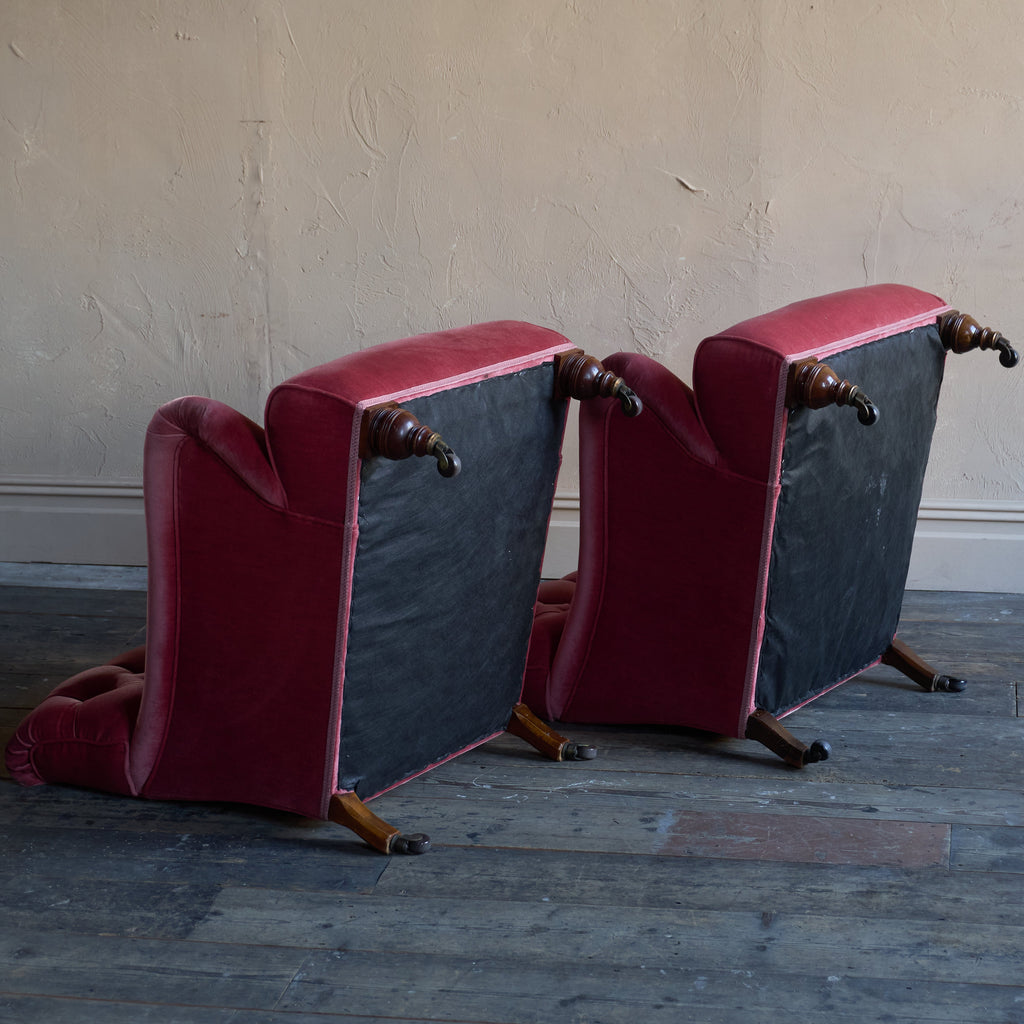 Pair of Howard Style Armchairs - pink velvet-Antique Seating-KONTRAST