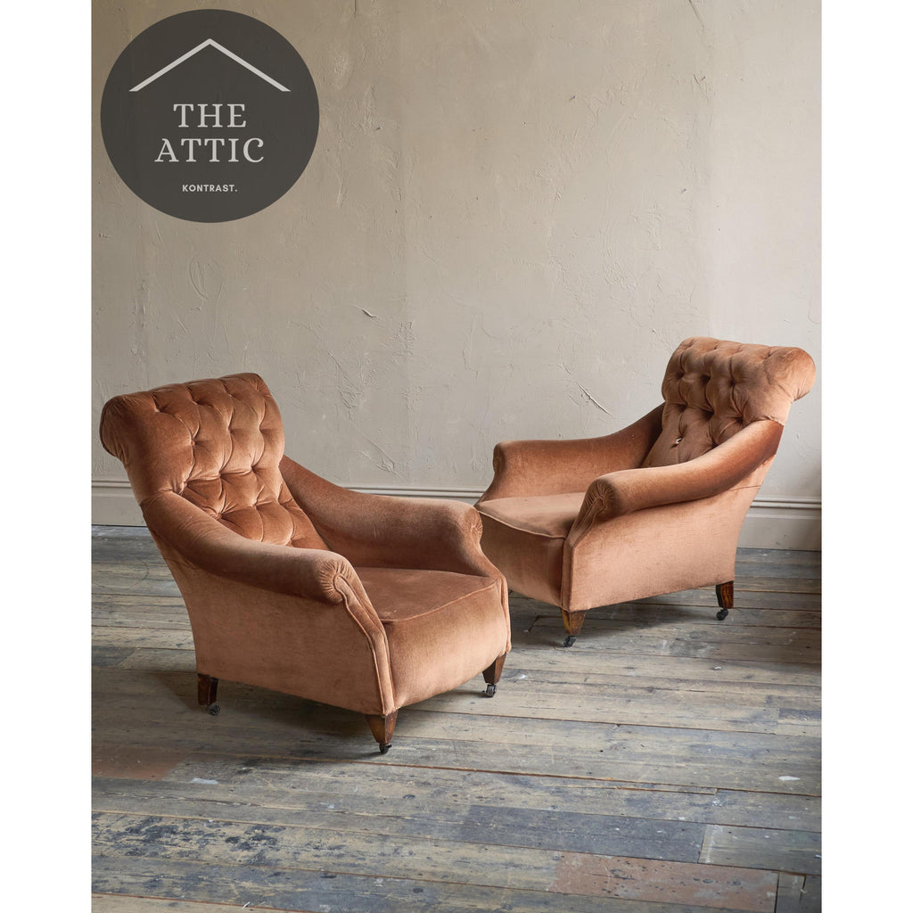 Pair of deep-seated Harrods-style country house armchairs-KONTRAST