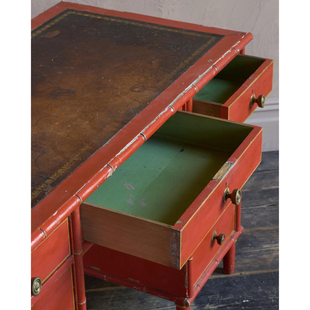 Regency Simulated Bamboo Kneehole Desk-Antique Tables-KONTRAST