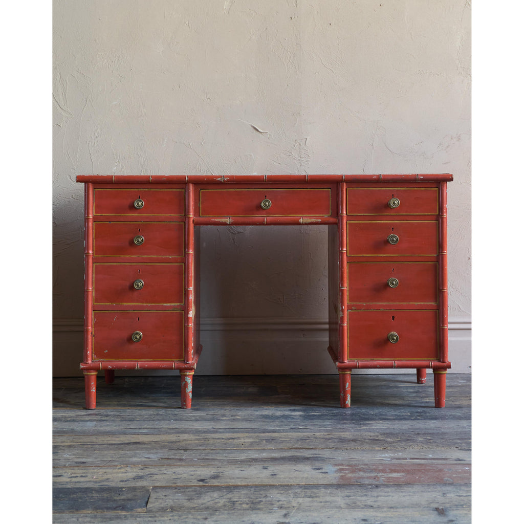Regency Simulated Bamboo Kneehole Desk-Antique Tables-KONTRAST