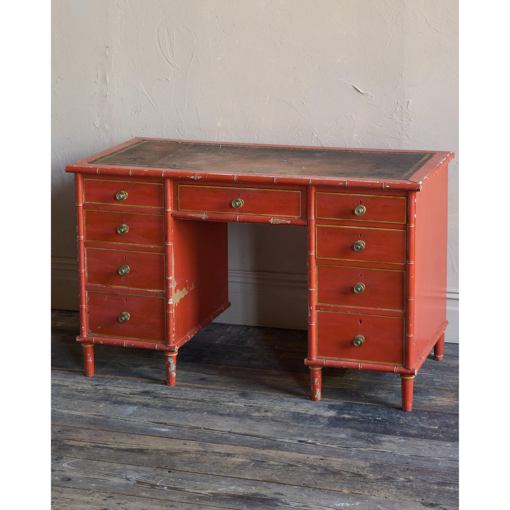 Regency Simulated Bamboo Kneehole Desk-Antique Tables-KONTRAST