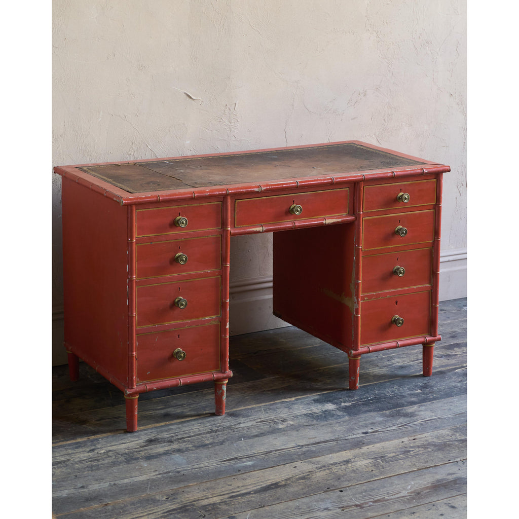 Regency Simulated Bamboo Kneehole Desk-Antique Tables-KONTRAST