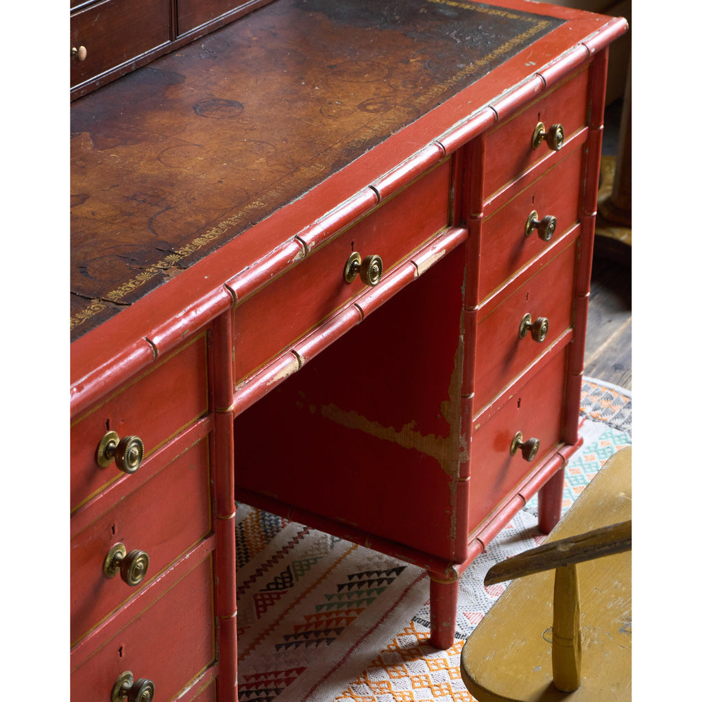 Regency Simulated Bamboo Kneehole Desk-Antique Tables-KONTRAST