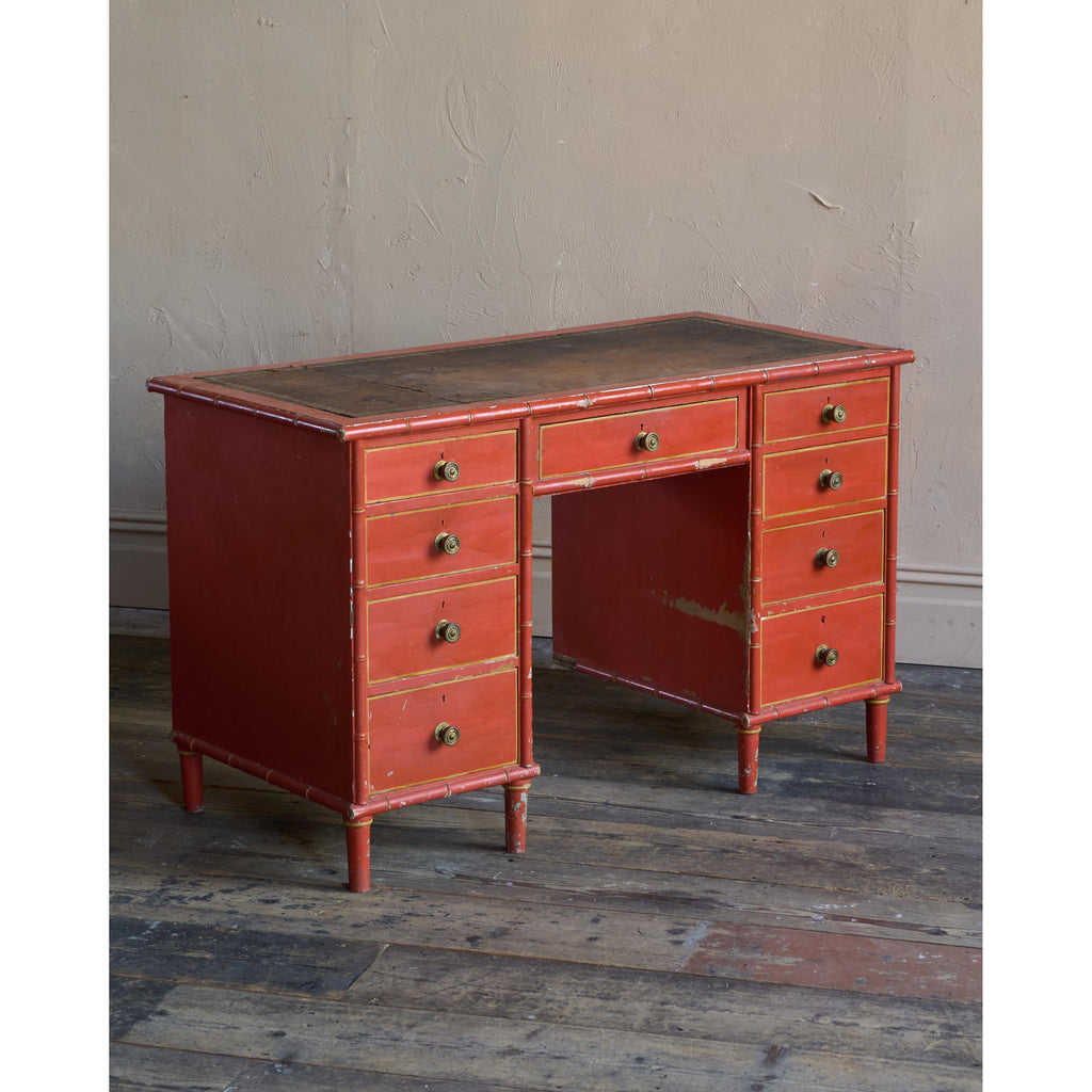 Regency Simulated Bamboo Kneehole Desk-Antique Tables-KONTRAST