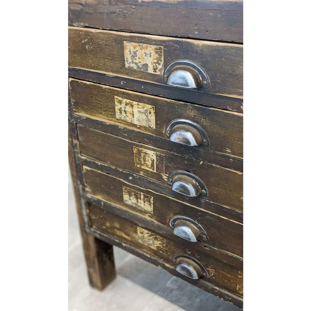 SOLD | Antique Pine Engineers Multi Drawer Storage Unit / Haberdashery Cabinet On Legs, Pitch Pine Sideboard/Retail Shop Display/Kitchen Island/ Apothecary-Antique Storage-KONTRAST