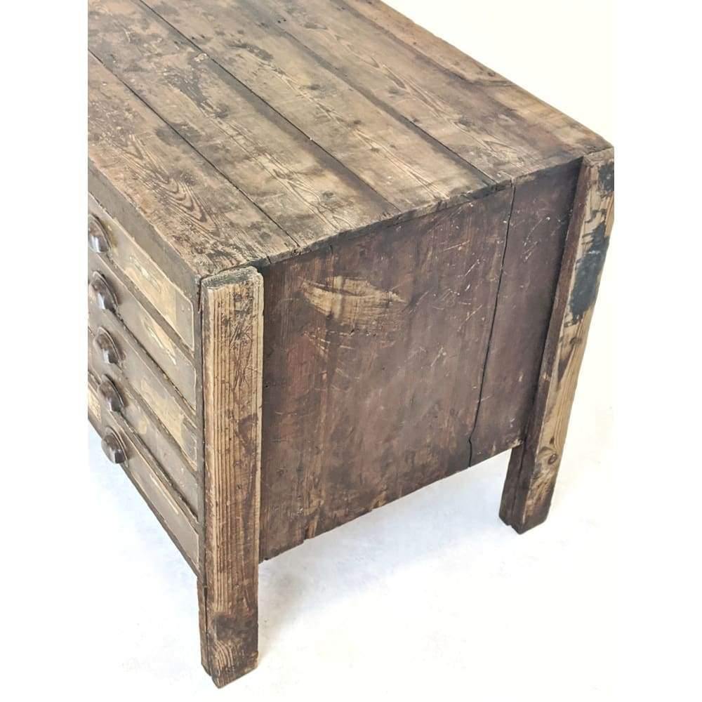 SOLD | Antique Pine Engineers Multi Drawer Storage Unit / Haberdashery Cabinet On Legs, Pitch Pine Sideboard/Retail Shop Display/Kitchen Island/ Apothecary-Antique Storage-KONTRAST