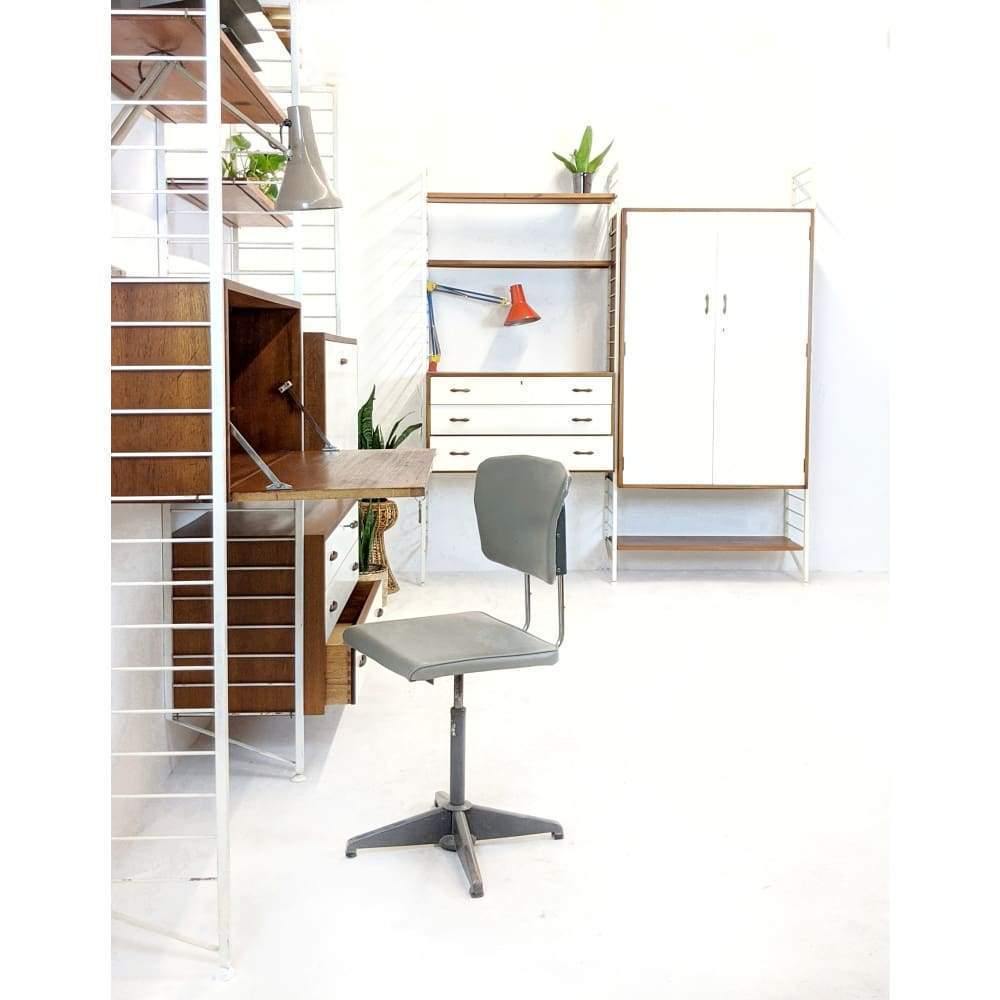 SOLD Staples Ladderax Display Storage Modular Shelving Unit with White Wardrobe, Teak drawers and Shelves designed be Robert Heal in 1964-Mid Century Storage-KONTRAST