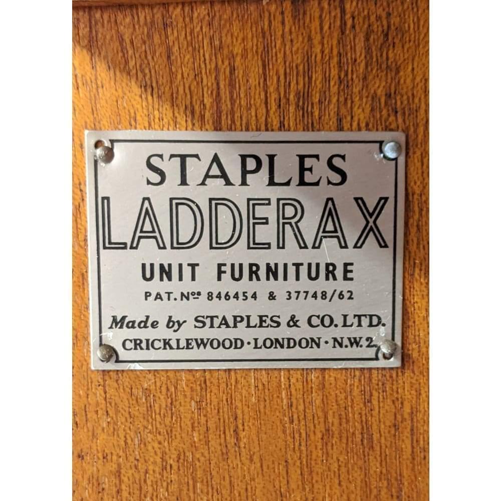 SOLD Staples Ladderax Display Storage Modular Shelving Unit with White Wardrobe, Teak drawers and Shelves designed be Robert Heal in 1964-Mid Century Storage-KONTRAST