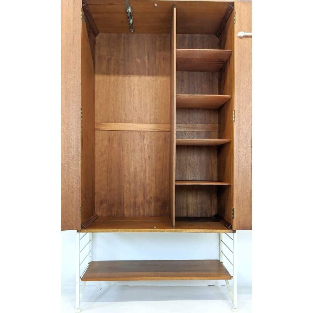 SOLD Staples Ladderax Display Storage Modular Shelving Unit with White Wardrobe, Teak drawers and Shelves designed be Robert Heal in 1964-Mid Century Storage-KONTRAST