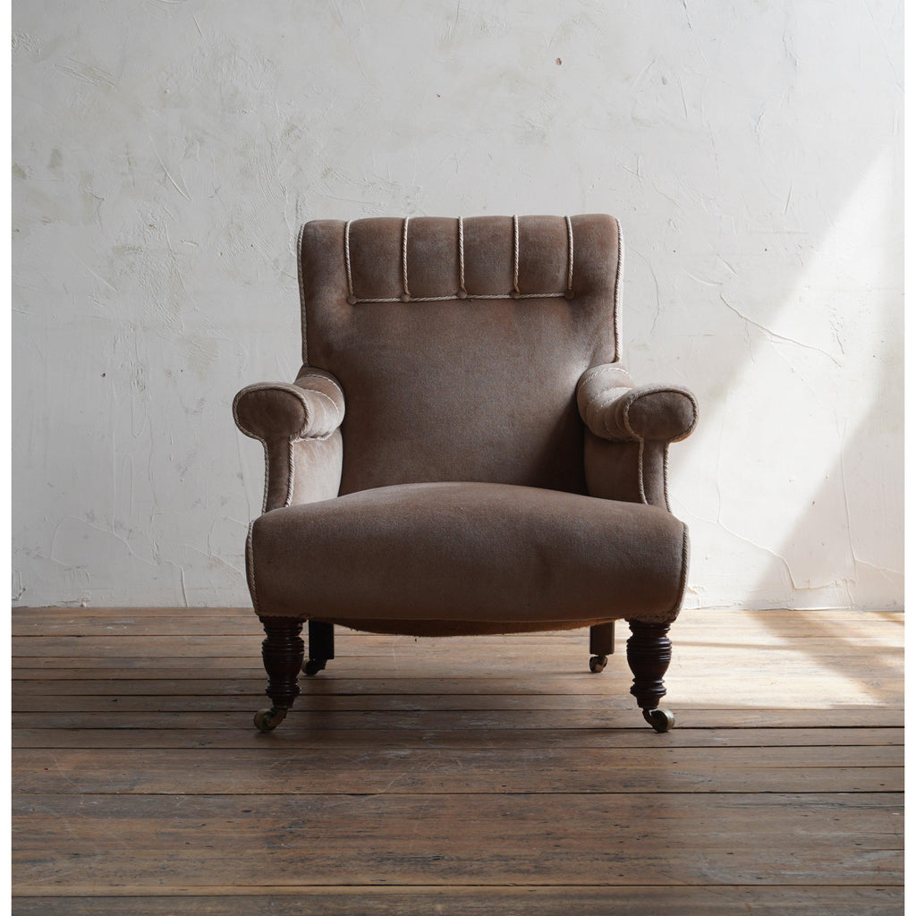 Velvet Antique Armchair in the Shoolbred Style-Antique Seating-KONTRAST