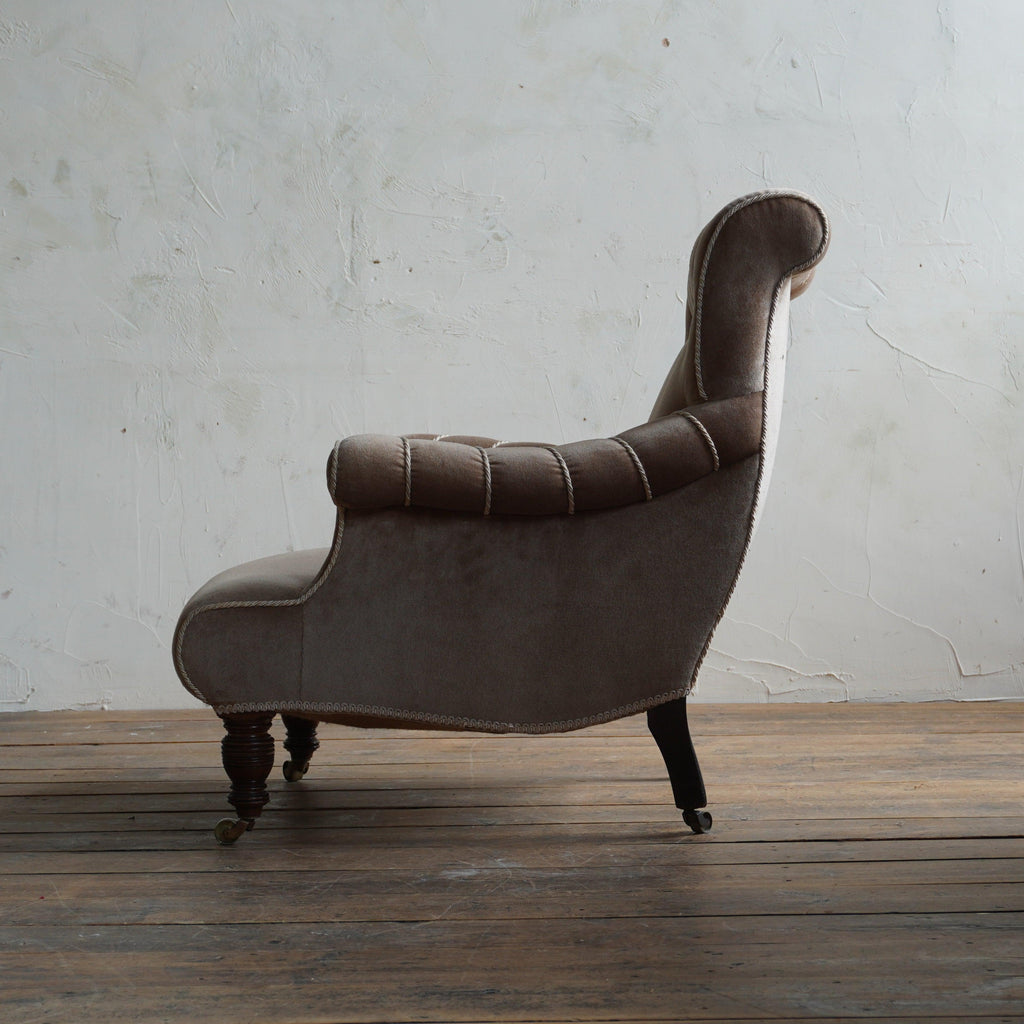 Velvet Antique Armchair in the Shoolbred Style-Antique Seating-KONTRAST