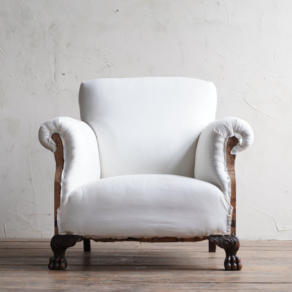 Antique Armchair with furry paw feet-Antique Seating-KONTRAST