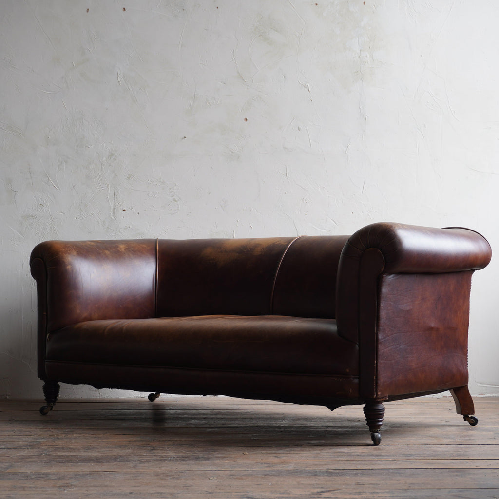 Antique Chesterfield Shaped Sofa - Brown Leather-Antique Seating-KONTRAST