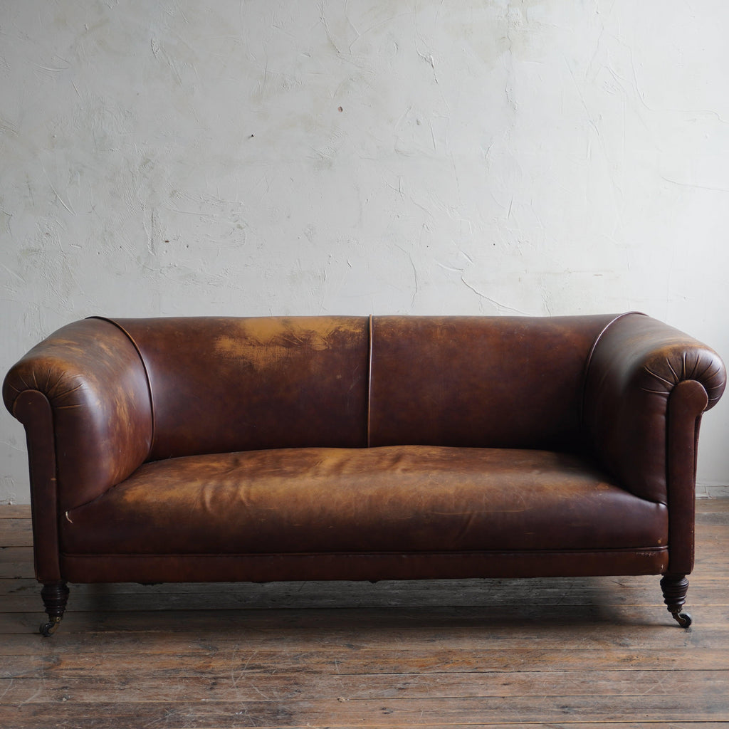 Antique Chesterfield Shaped Sofa - Brown Leather-Antique Seating-KONTRAST