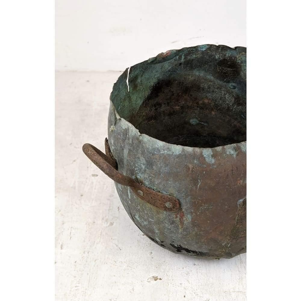 Antique Copper Bowl / Pot with handles - imported from Scandinavia - blue patina-Antique Decor / Accessories-KONTRAST