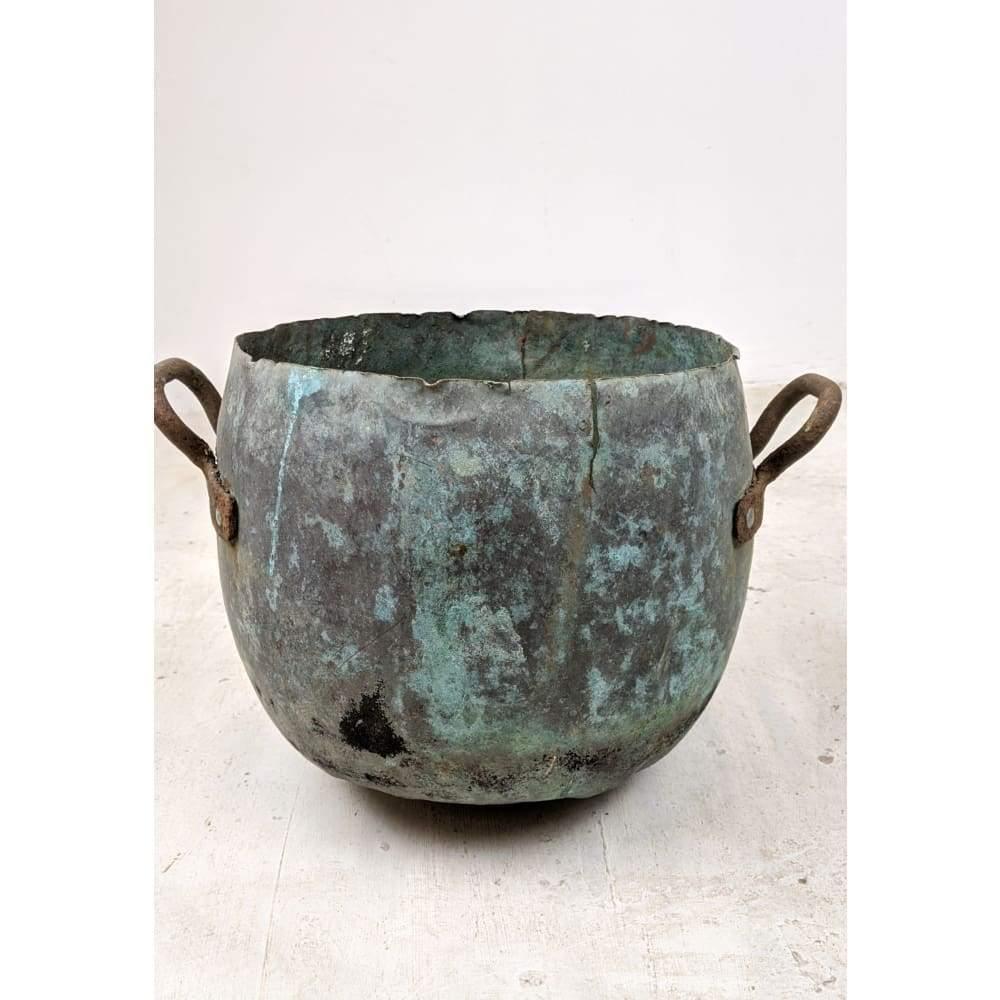 Antique Copper Bowl / Pot with handles - imported from Scandinavia - blue patina-Antique Decor / Accessories-KONTRAST