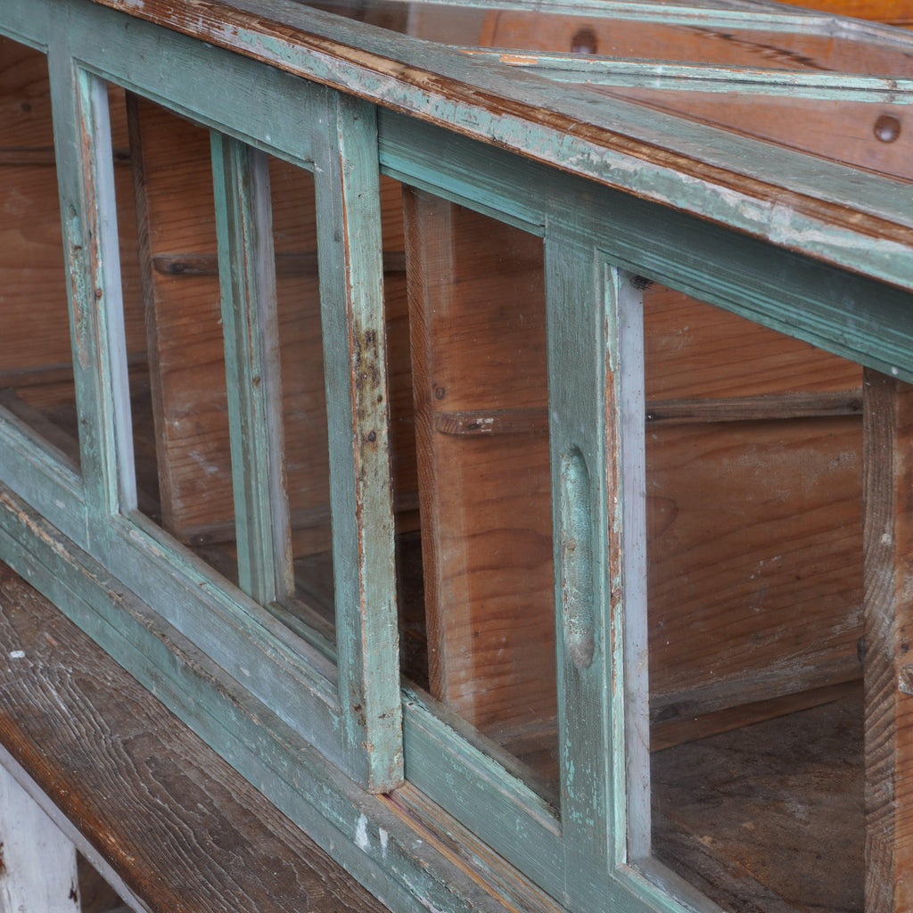 Antique Countertop Display Cabinet - distressed green paint-KONTRAST