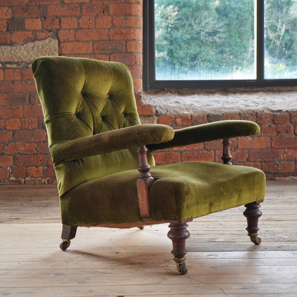 Antique Green Velvet Open Armchair-Antique Seating-KONTRAST